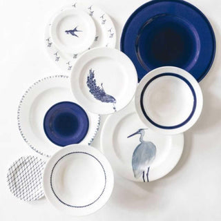 Schönhuber Franchi Shabbychic Soup Plate white - grid border blue - Buy now on ShopDecor - Discover the best products by SCHÖNHUBER FRANCHI design